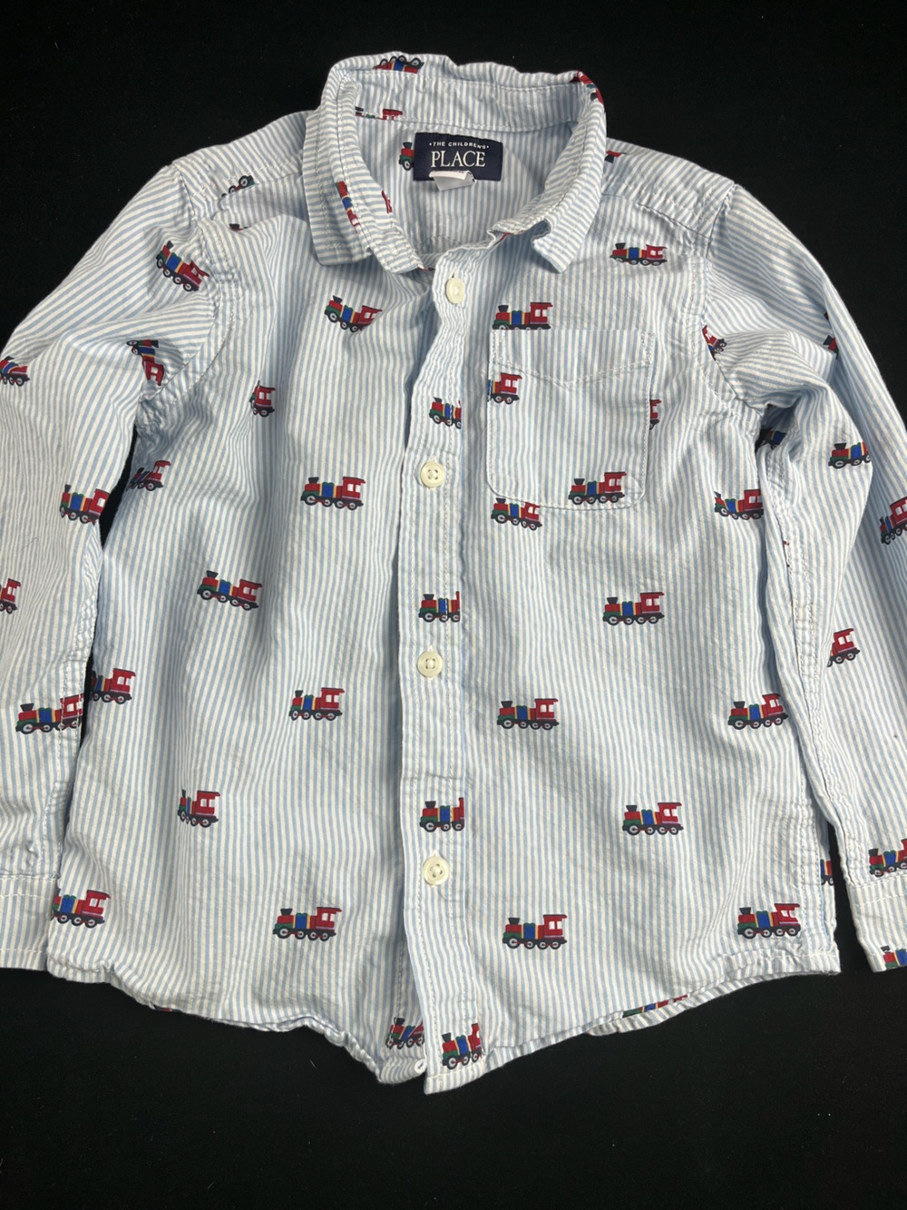 The Children's Place Light Blue & White Stripe Train Button-Down Shirt
